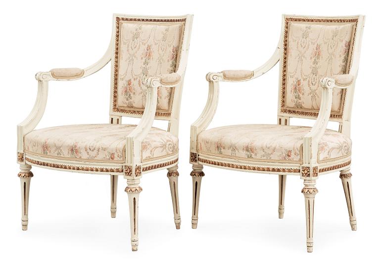 A pair of Gustavian armchairs by J. E. Höglander, master 1777.