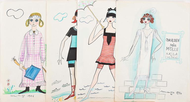 MAX GOLDSTEIN, kostymteckningar, 8 st, sign o dat 1976.