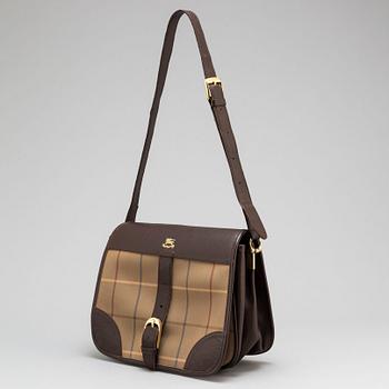 BURBERRY, a plaid canvas and leather cross body bag.