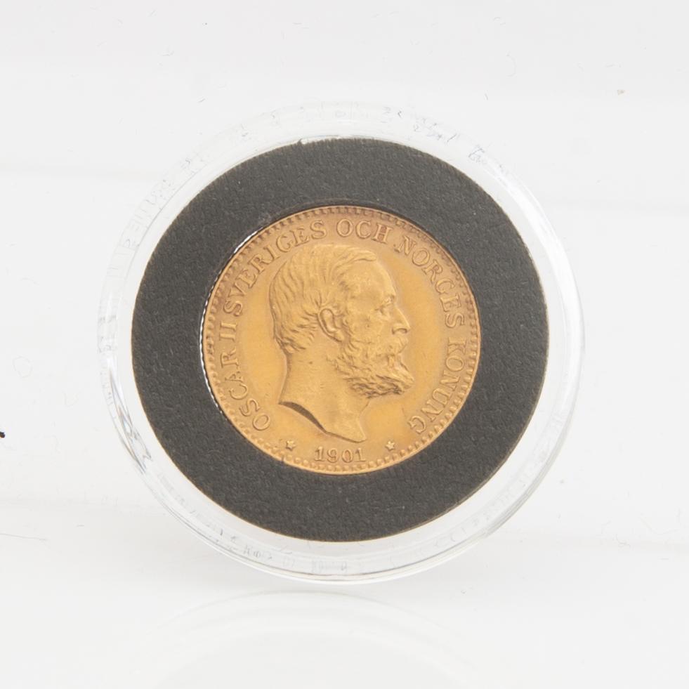 Gold coin Sweden, Oscar II 10 kr, 1901, mint error.