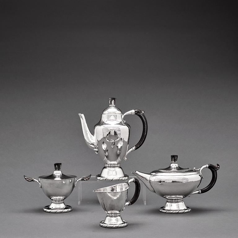 Georg Jensen, a 4 pieces coffee and tea service, Copenhagen 1915-19, 830/1000 silver. Design nr 88.