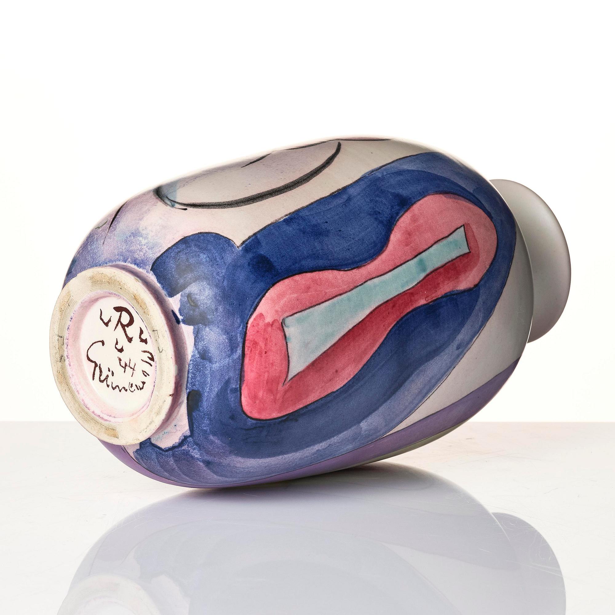 Isaac Grünewald, a painted stoneware vase, Rörstrand, Sweden, 1944.