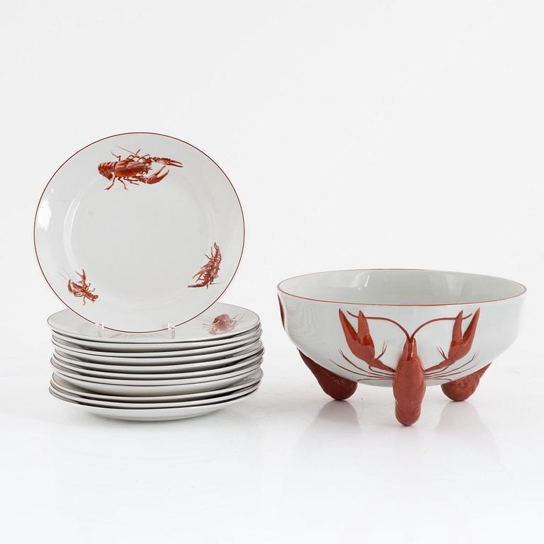 A creamware crayfish bowl, Rörstrand. Twelve side plates, Gustafsberg, early 20th Century.