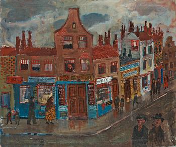 33. Olle Olsson-Hagalund, Stadsvy med folkliv, Liverpool, England.