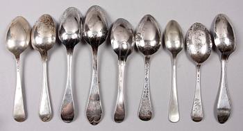 MATSKEDAR, 9 st, silver, mest Söderhamn, bla E. Regnman verksam 1820-1837.