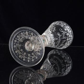A German cut and engraved glass goblet, 18th Century.