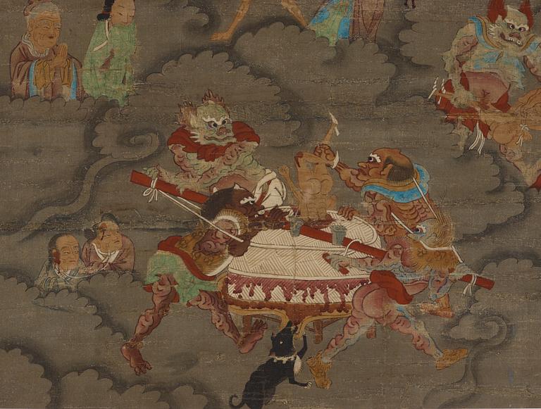 MÅLNING, figurscen med motiv ur Yuli (Jade Record), Qingdynastin, 1800-tal.