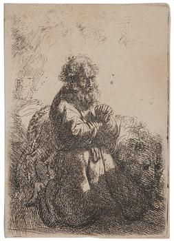 733. Rembrandt Harmensz van Rijn, "St Jerome Kneeling in Prayer, Looking down".