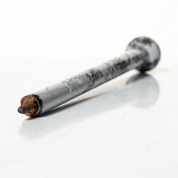 Skedar, sex stycken, and a cloisonne cane top, Japan, early 20th century.