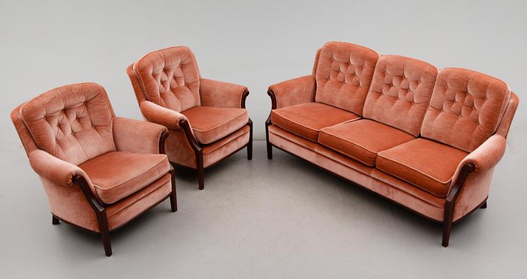 SOFFA OCH FÅTÖLJER, 1 par, Bröderna Andersson, Ekenässjön, 1900-talets andra hälft.