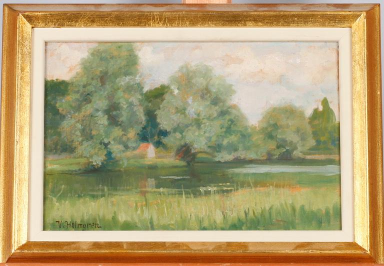HOLMBERG, WILHELM, olja på pannå, 2 st, sign.
