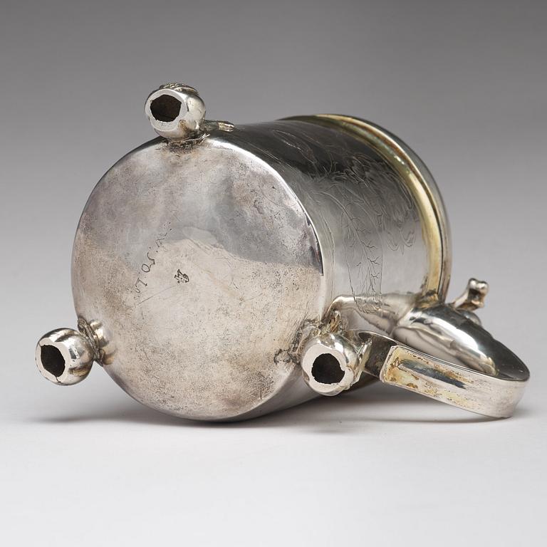 Lars Månsson, dryckeskanna, silver, (verksam i Lidköping -1639-1662-). Barock.