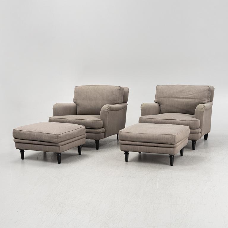 Marie Norell-Möller & Thomas Möller,a pair of 'Julia', easy chairs with foot stools, Norell Möbel, contemporary.
