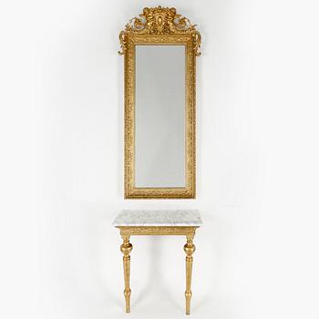 SPEGEL MED KONSOLBORD, nyrenässans, sent 1800-tal.