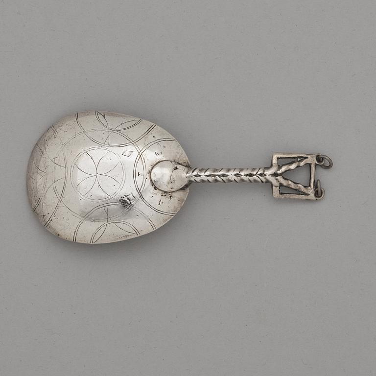 A Swedish late 18th century/early 19th century silver spoon, marks possibly of Olof Löfvander (Luleå 1795-1823 (1841)).