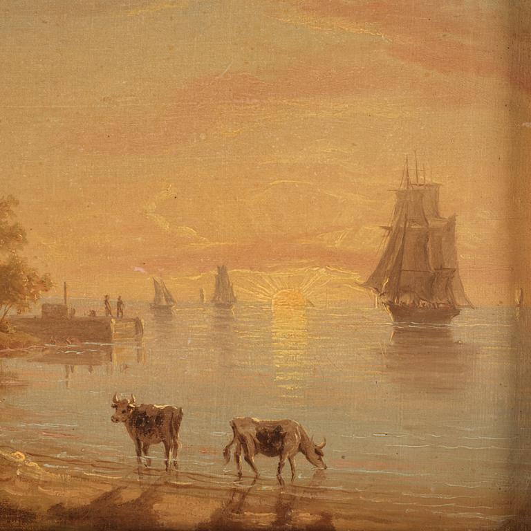 Albert Blombergsson, Coastal landscape in cattle in sunset.