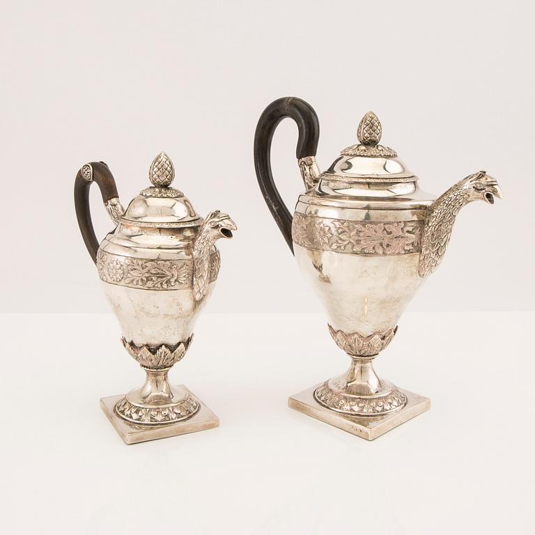 Teservis 3 dlr Empire silver okända stämplar.