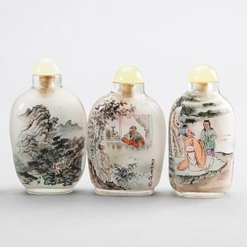 A set of nine Chinese glass snuffbottles, later part of the 20th century.