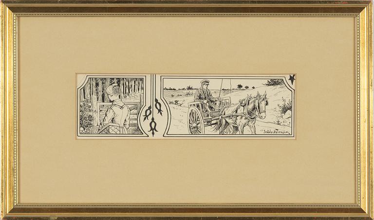 Jenny Nyström, tuschteckning, signerad.