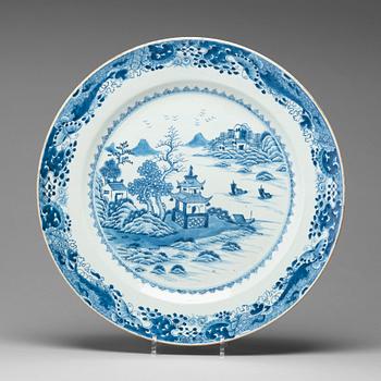 754. A blue and white charger, Qing dynasty, Qianlong (1736-95).