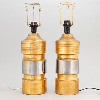 A pair of gold-foliated stoneware table lamps by Bitossi for Bergboms, 1960's/60's.