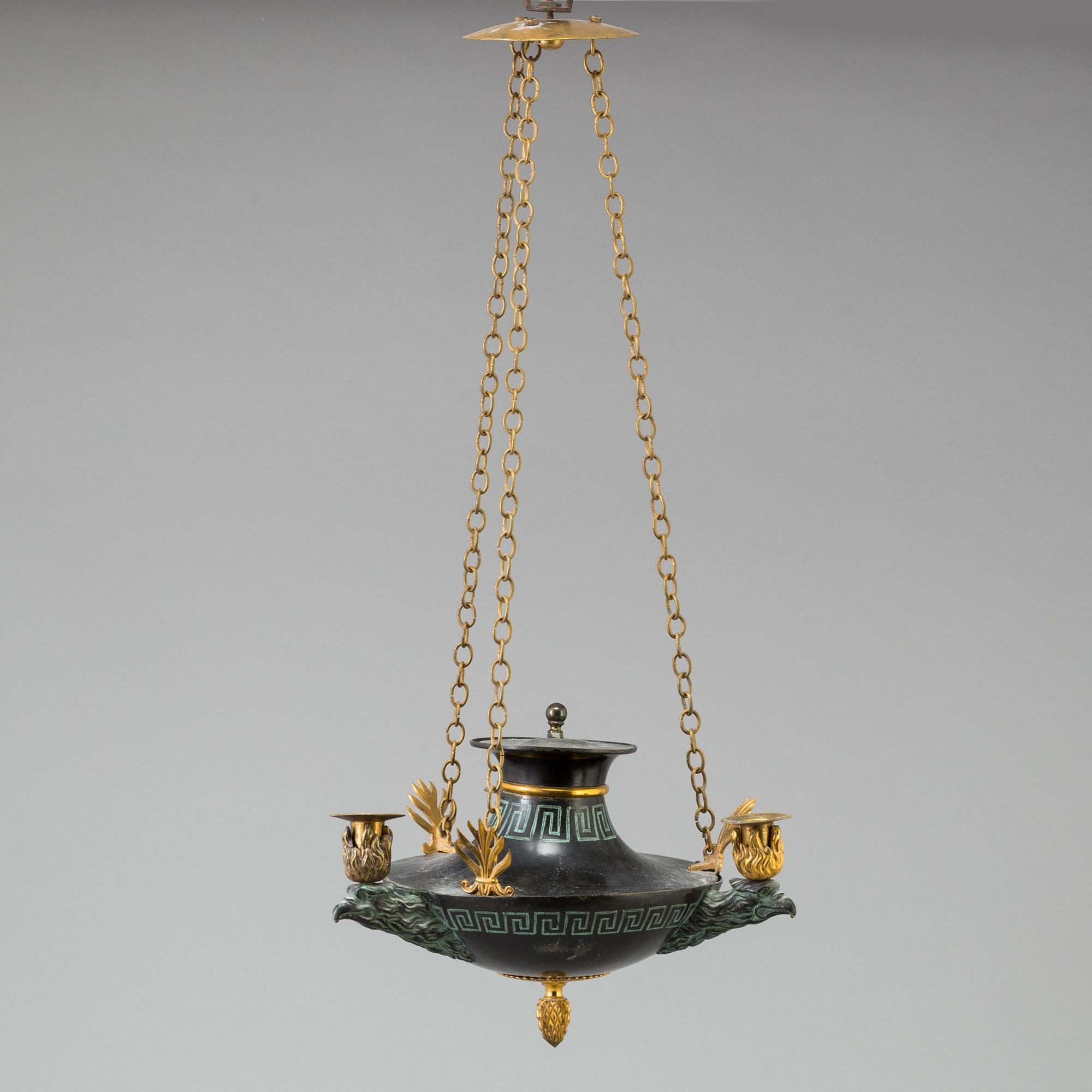 A THREE-LIGHT CEILING LAMP, empire, Stockholm, early 19th century.