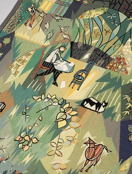 VÄVD TAPET. "Mon Jardin". Gobelängteknik. 137 x 100,5 cm.  Signerad GYNNING PF AUBUSSON.
