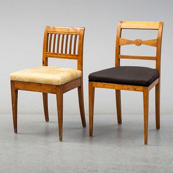 A set of 12 birch chairs (8+4), Biedermeier, mid 19th century.