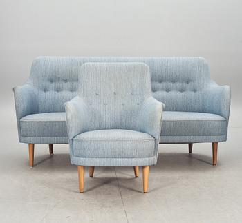 SOFFA OCH FÅTÖLJ, "Samsas" brickmärkt Carl Malmsten.