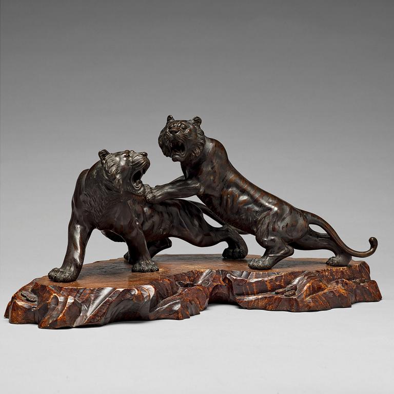 A Japanese bronze sculpture group of tigers, Meiji (1868-1912).