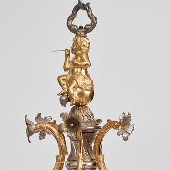 Carl Edberg's Masterpiece, a Swedish rococo silvered and gilt-brass six-light chandelier, circa 1755.