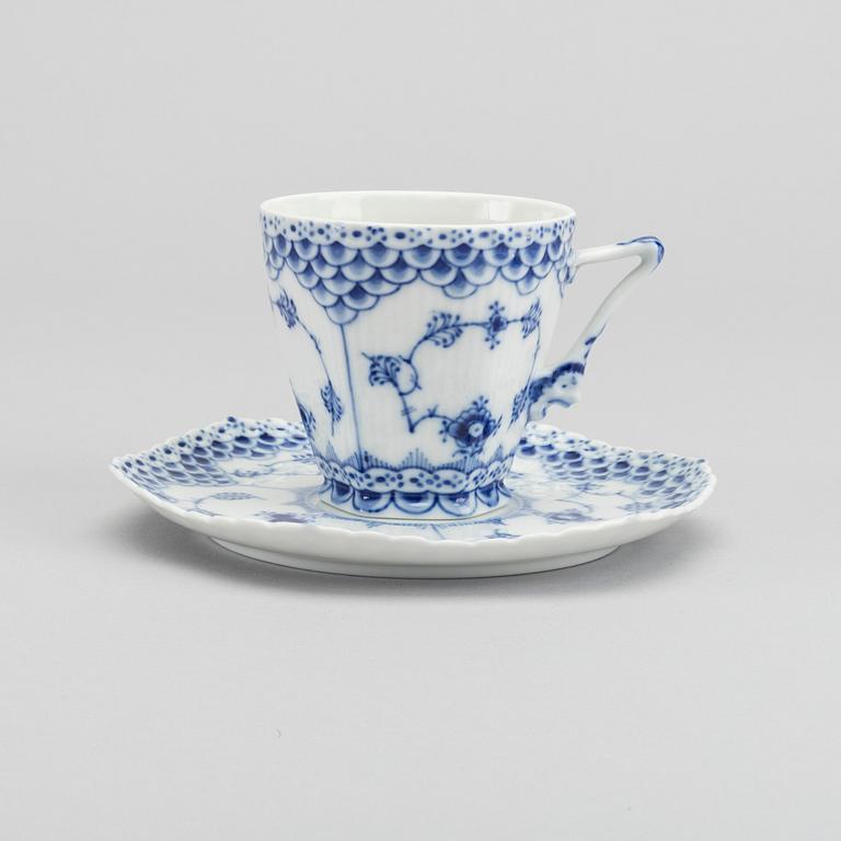 A set of 17 porcelain chocolat cups and saucers Musselmalet Royal Copenhagen Denmark.