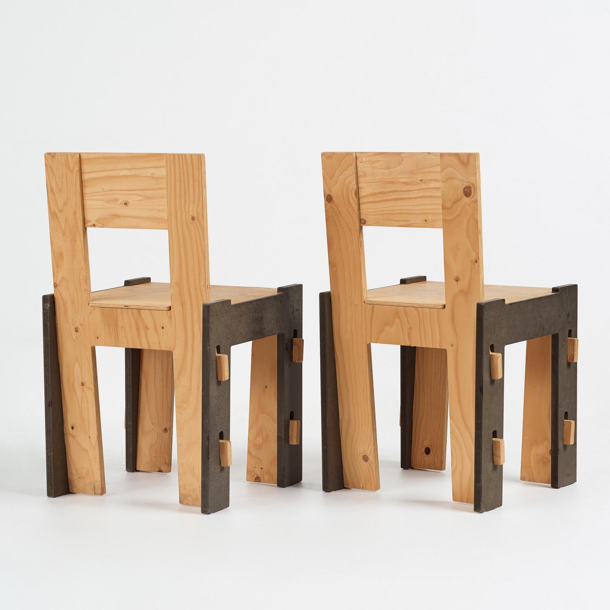 Woytek Weidne and Caroline Axell, "POP UP CHAIR", stolar, ett par, utförda i 60 exemplar av Martin Altwegg 2014.