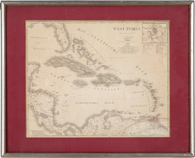 CARL FERDINAND WEILAND, 3 st, kartor över Amerika och Västindien. Weimar 1829-30.