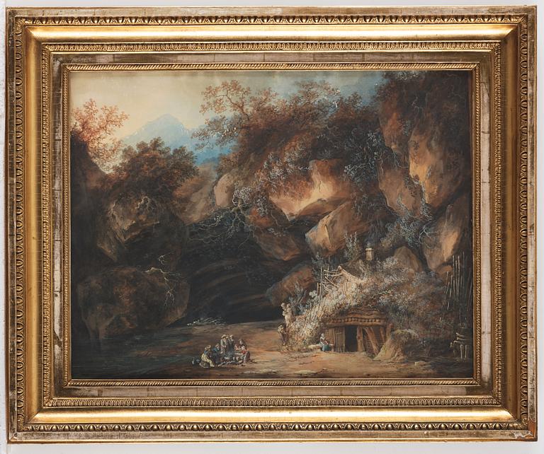 Louis Belanger, Rocky mountains with ruins and figures. A pair.