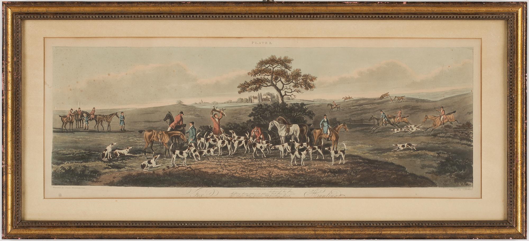 GRAVYRER, 4 st, handkolorerade, England, 1800-talets första hälft.