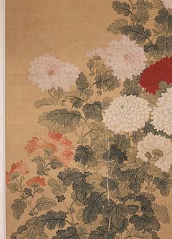 Rullmålning, akvarell och tusch på siden, lagd på pannå. Signerad Yun Yuancheng, möjligen 1700-tal.