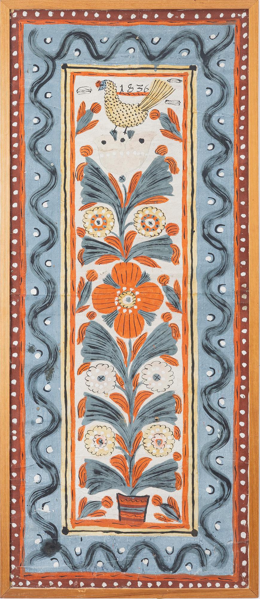 Decorative wall painting, known as “tuppamålning”, Småland, dated 1836.