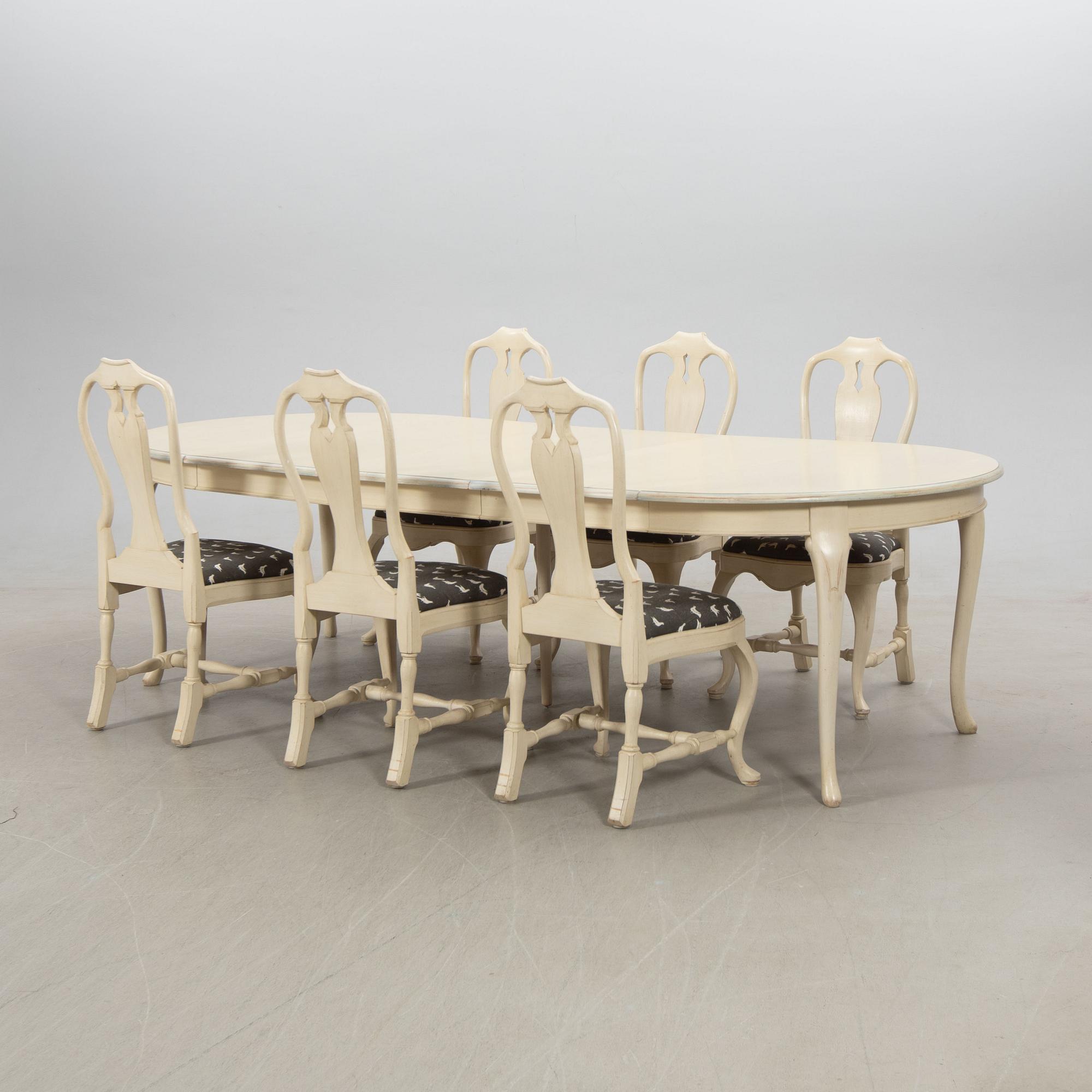 Dining group, 7 pieces, Rococo style, K. A. Roos, second half of the 20th century.