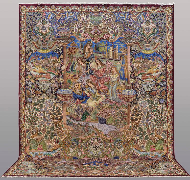 A CARPET, Figural Kashmar, ca 395 x 297 cm.
