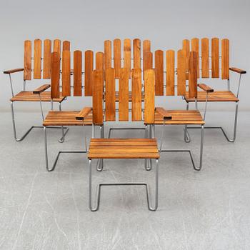 GRYTHYTTAN, a seven-piece suite of garden furniture, late 20th Century.