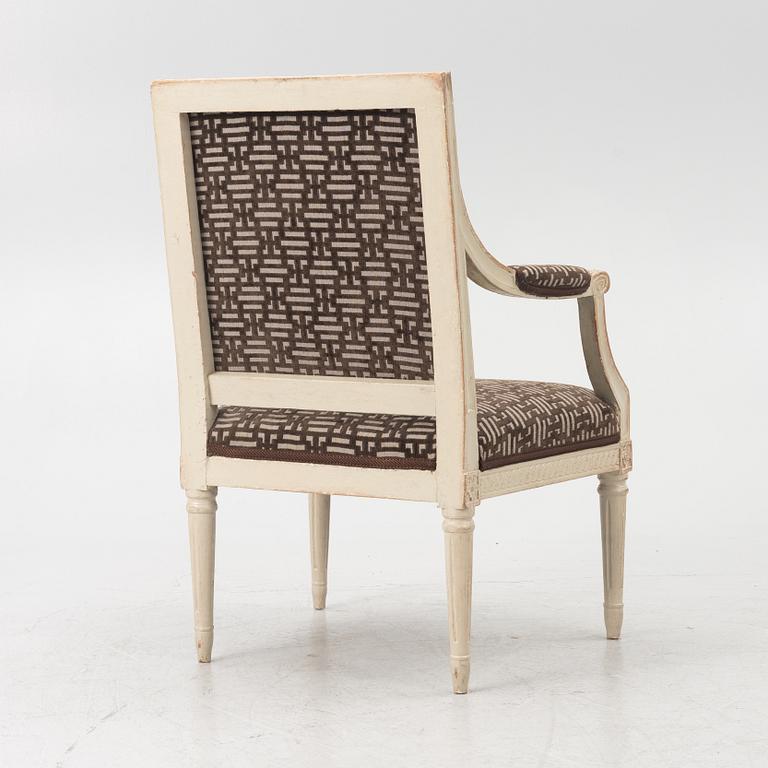 A Gustavian open armchair, Stockholm, late 18th century.