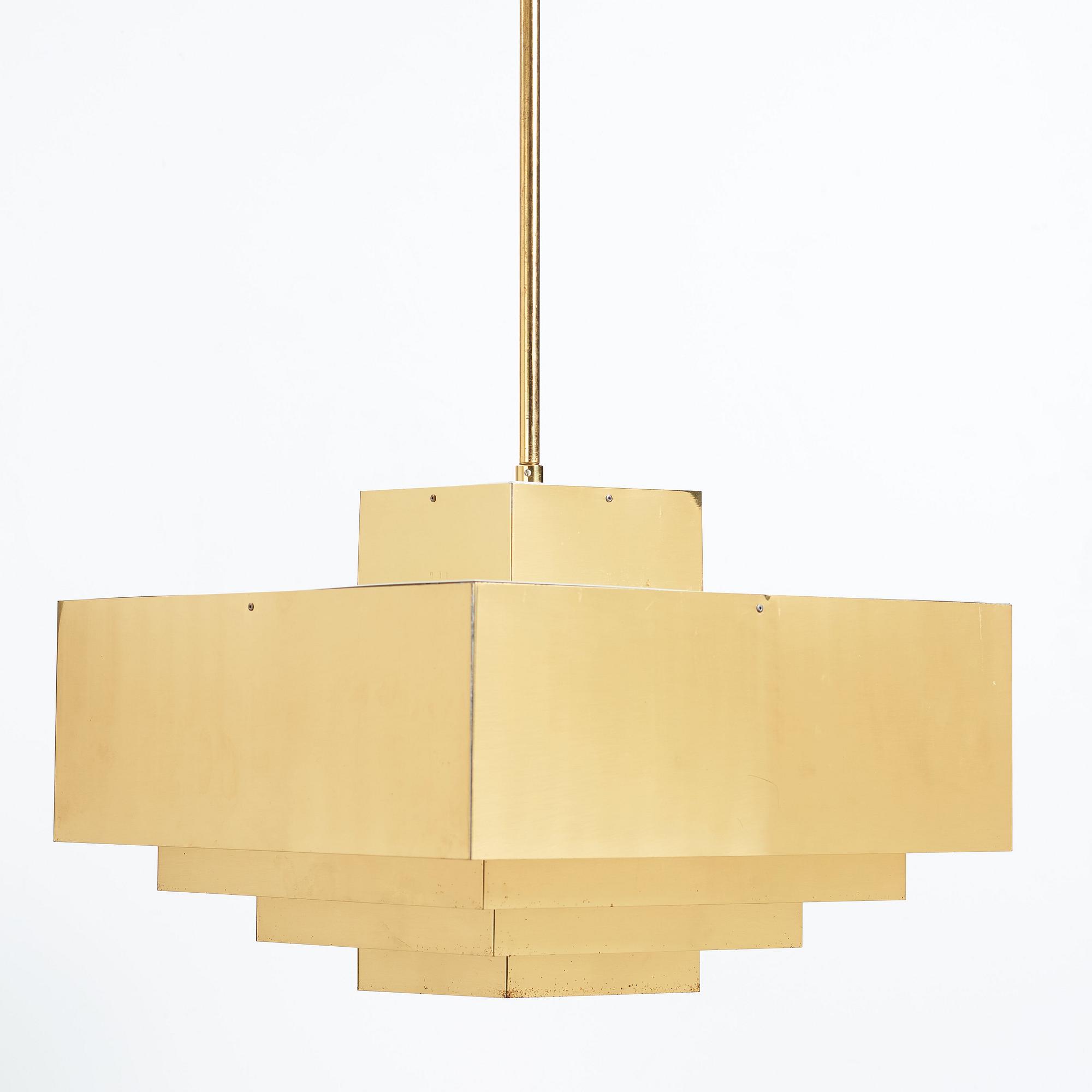 Hans-Agne Jakobsson, a brass and white lacquered "C 896/M" ceiling light, Markaryd, Sweden 1960's-70's.