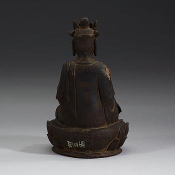 A bronze figure of Guanyin seated on a Lotus throne, Ming dynasty, 17th Century.