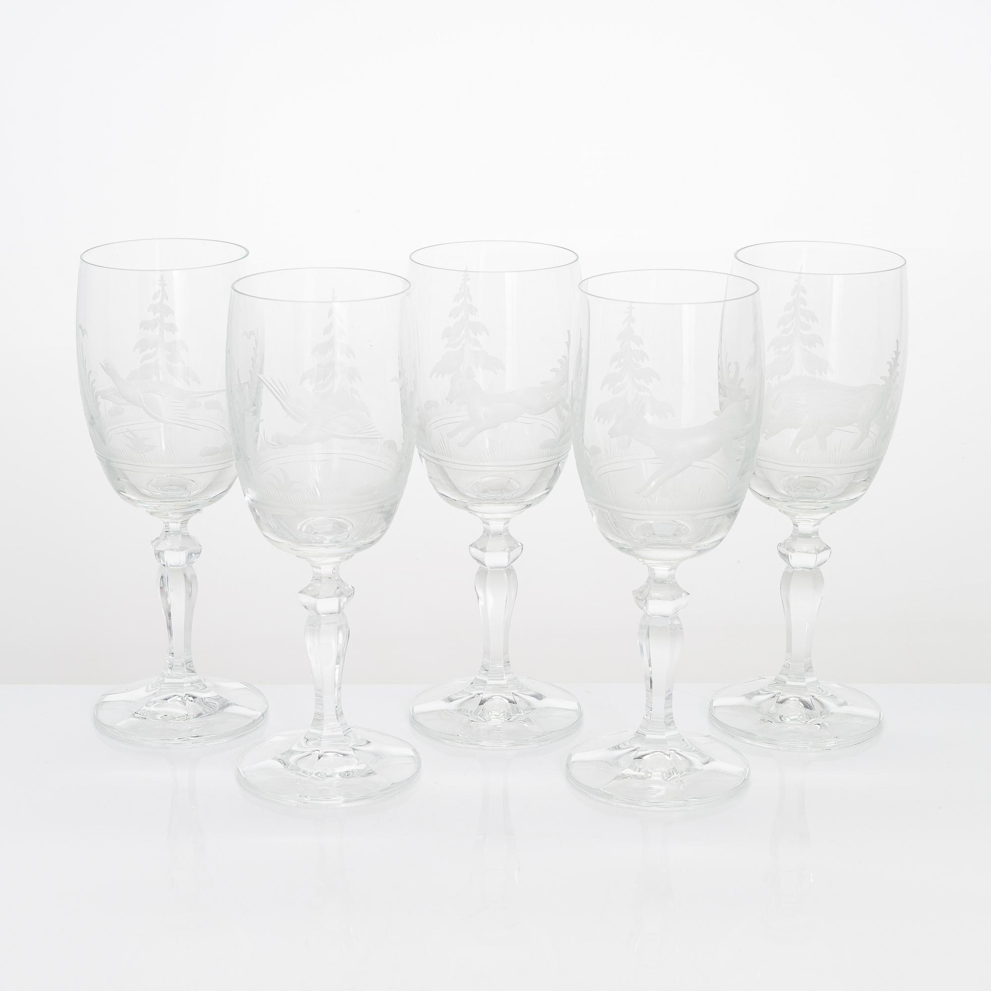 Drinking glasses, 21 pcs, with animal motifs, possibly Germany, late 20th century.