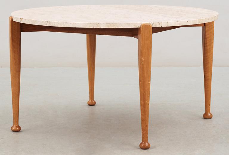 A Josef Frank mahogany and travertine top sofa table, Svenskt Tenn, model 965.