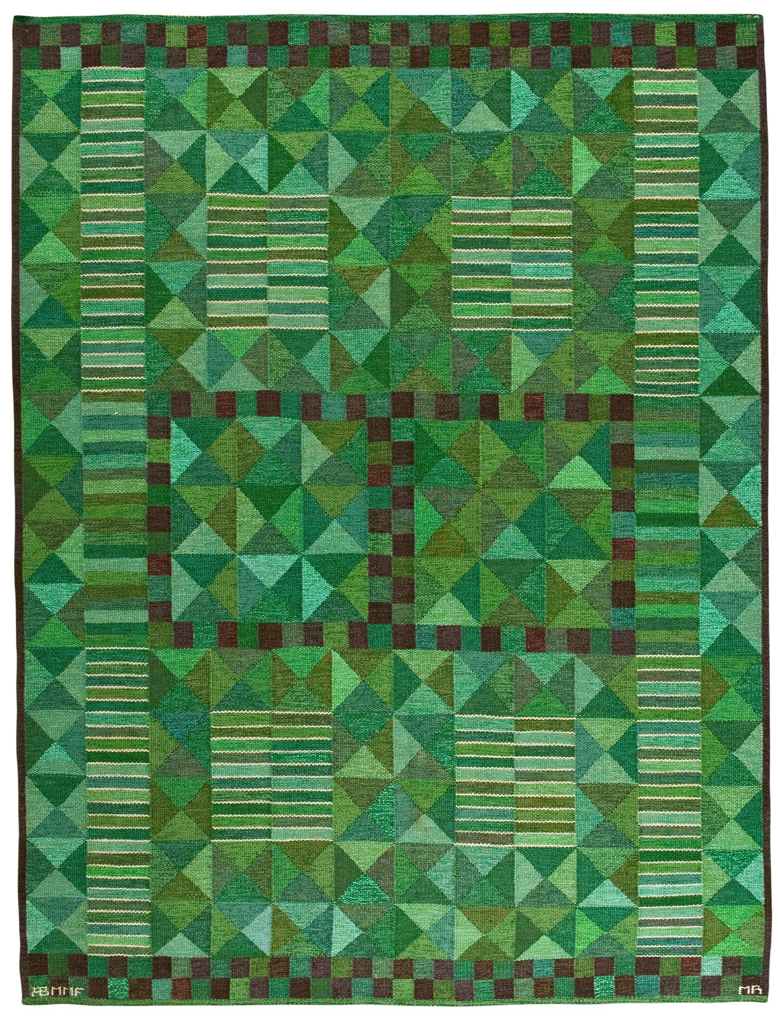MATTA. "Rubirosa, grön". Gobelängteknik. 242,5 x 179,5 cm. Signerad AB MMF MR (AB Märta Måås-Fjetterström, Marianne Richter).