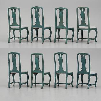 A matched set of eight Swedish Rococo chairs.