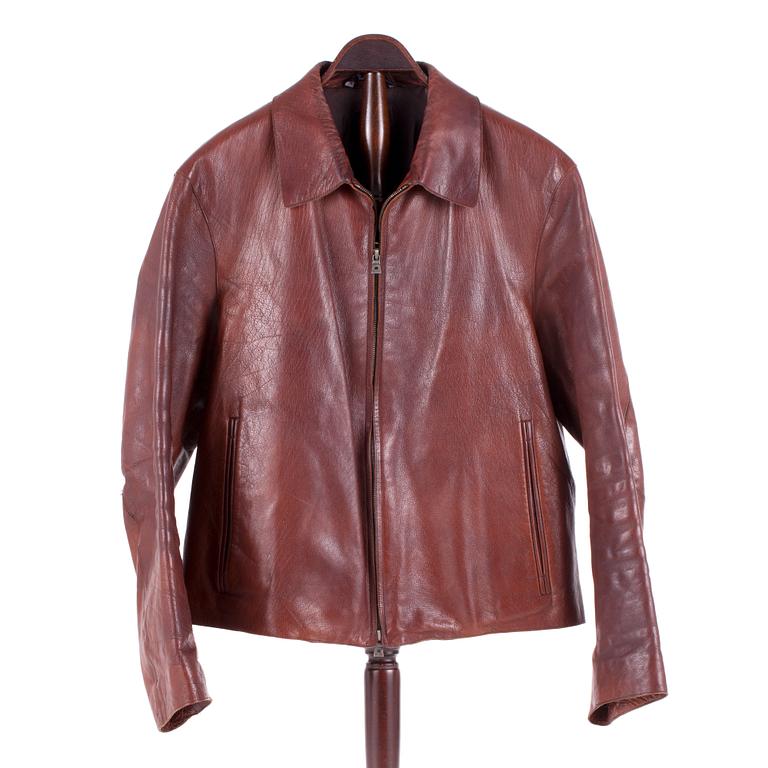 HUGO BOSS, a brown mens leather jacket, size 48.