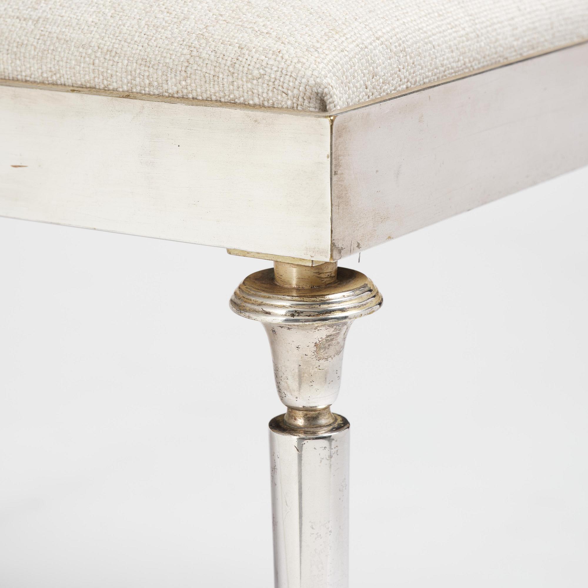 Torkov, a silver-plated metal bench, Illums Bolighus, Denmark, 1930s.